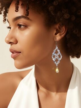 Vintage beaded Chandelier drop earrings clear a/b crystals